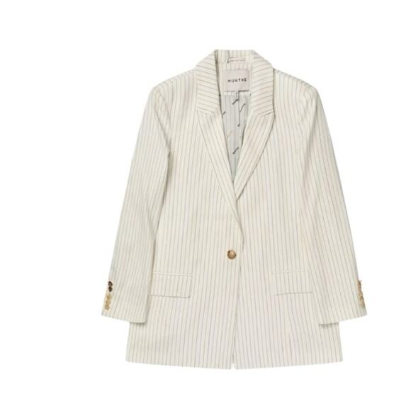 Munthe White Pin Stripe Blazer Size 14 New Copenhagen Preppy Boyfriend $400 - Picture 10 of 10